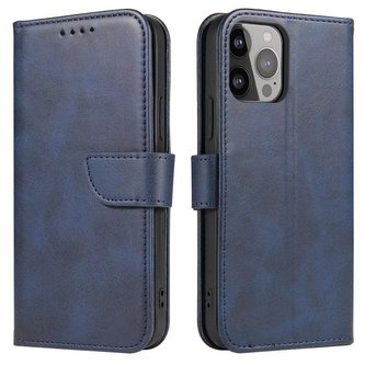 Magnetické pouzdro na telefon iPhone 14 Pro Max Cover s Flip Wallet Stand Blue