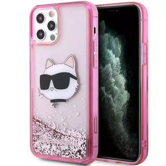Ochranné pouzdro na telefon Karl Lagerfeld KLHCP12MLNCHCP pro Apple iPhone 12 /12 Pro 6,1" růžové/růžové pevné pouzdro Glitter Choupette Head