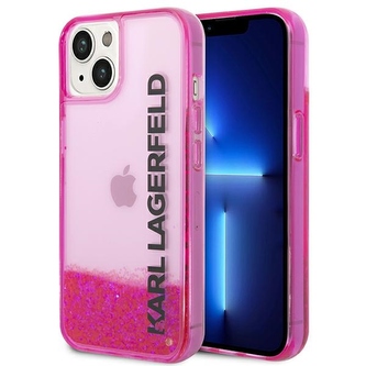 Karl Lagerfeld Liquid Glitter Translucent Elongated Logo Case - pouzdro pro iPhone 14 Plus (růžové)