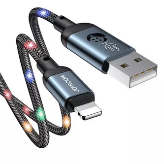 Joyroom odolný kabel USB - Lightning kabel s LED podsvícením reagujícím na zvuk 2,4 A 1,2 m šedý (S-1230N16)