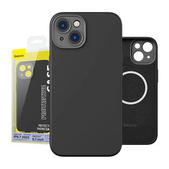 Baseus Liquid Silica Magnetic Case a sada tvrzeného skla pro iPhone 14 Plus (černá)