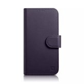 iCarer Wallet Case 2v1 pouzdro na telefon pro iPhone 14 Plus Anti-RFID kožený flipový kryt tmavě fialový