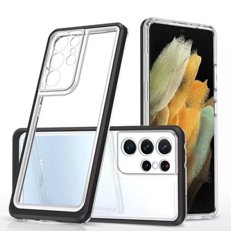 Čiré pouzdro 3v1 pro Samsung Galaxy S22 Ultra Frame Gel Cover Black
