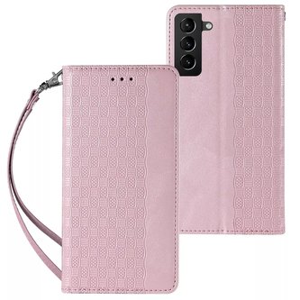 Magnet Strap Case Case pro Samsung Galaxy S22 (S22 Plus) Pouch Wallet Mini Lanyard Pendant Pink