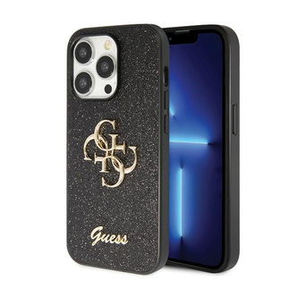 Guess Glitter Script Big 4G - pouzdro pro iPhone 14 Pro (černé)
