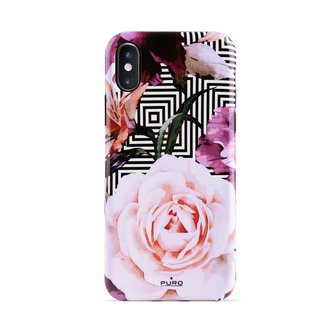 PURO Glam Geo Flowers – pouzdro pro iPhone Xs / X (růžové pivoňky)