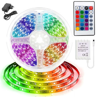 LED pásek 5m RGB barevné světlo s napájením a dálkovým ovládáním 300 SMD 2835