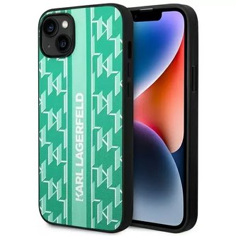Ochranné pouzdro na telefon Karl Lagerfeld KLHCP14SPGKLSKN pro Apple iPhone 14 6,1" pevný obal zelený/zelený Monogram Stripe