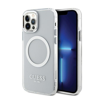 Guess Metal Outline MagSafe - pouzdro pro iPhone 12 / iPhone 12 Pro (průhledné / stříbrné)