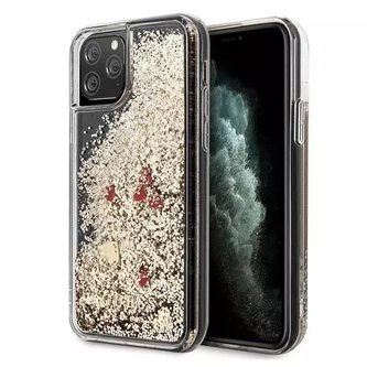 Guess GUHCN58GLHREGO iPhone 11 Pro zlatý/złoty pevný obal Liquid Glitter Hearts
