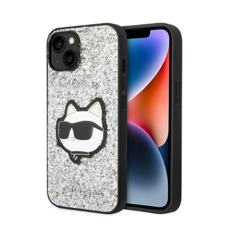Karl Lagerfeld NFT Glitter Choupette Patch - pouzdro pro iPhone 14 Plus (stříbrné)