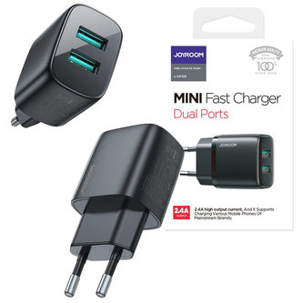 Cestovní nabíječka Joyroom L-2A123 2x USB QC 3.0 2.4A 12W černá