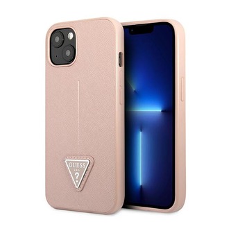 Guess Saffiano Triangle Logo Case - pouzdro pro iPhone 14 Plus (růžová)