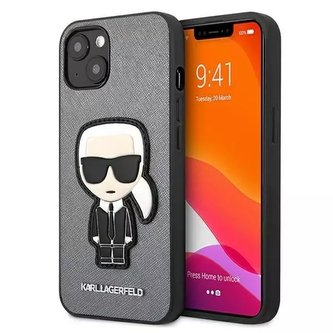 Karl Lagerfeld KLHCP13SOKPG iPhone 13 mini 5,4" srebrny/stříbrný pevný obal Saffiano Ikonik Karl`s Patch