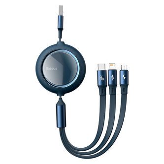 Kabel USB 3w1 Baseus Bright Mirror, USB do micro USB / USB-C / Lightning, 66W, 1,2 m (niebieski)
