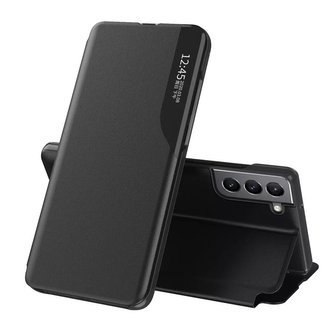Elegantní pouzdro Eco Leather View Case s odklápěcím krytem a funkcí stojánku pro Samsung Galaxy S22 černý