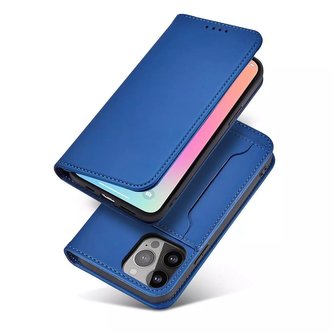 Magnet Card Case pro iPhone 13 Pro kryt peněženky stojánek na karty modrý