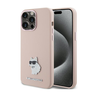Karl Lagerfeld Silicone Choupette Metal Pin - pouzdro pro iPhone 15 Pro (růžová)