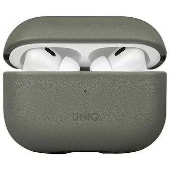 Ochranné pouzdro na sluchátka UNIQ Vencer pro AirPods Pro 2. generace z pravé kůže zelená/lišejník zelená