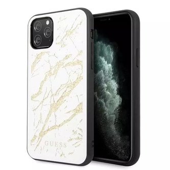 Guess GUHCN65MGGWH iPhone 11 Pro Max bílé/bílé pevné pouzdro Glitter Marble Glass