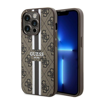 Guess 4G Printed Stripes MagSafe - pouzdro pro iPhone 14 Pro Max (hnědé)