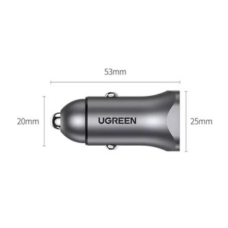 Ugreen nabíječka do auta USB Type C / USB 24W Power Delivery Quick Charge šedá (30780)
