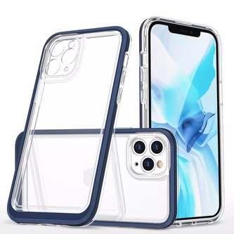 Průhledné pouzdro 3v1 pro iPhone 11 Pro s modrým rámečkem a gelovým krytem