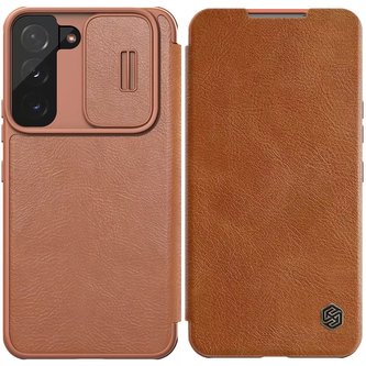 Nillkin Qin Leather Pro Case Cover pro Samsung Galaxy S22 Plus Ochranný kryt pouzdra na fotoaparát Flip Cover Hnědý