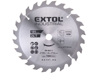 EXTOL INDUSTRIAL kotouč pilový s SK plátky, 185x1,8x16mm, 24T