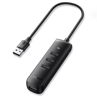 HUB 4w1 UGREEN USB - 4x USB Typ A 3.0 PD DC 12V 0,25m czarny (CM416 10915)