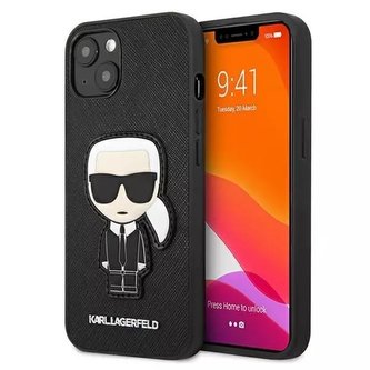 Karl Lagerfeld KLHCP13SOKPK iPhone 13 mini 5,4" černý/černý pevný obal Saffiano Ikonik Karl`s Patch