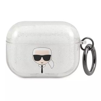 Karl Lagerfeld Kryt KLAPUKHGS AirPods Pro srebrny/stříbrný Glitter Karl`s Head