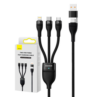 Kabel USB 3v1 Baseus Flash Series 2, USB-C + micro USB + Lightning, 100 W, 1,2 m (černý)