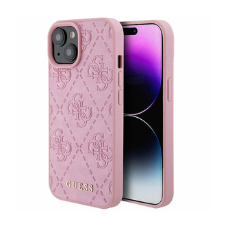 Guess Leather 4G Stamped - pouzdro pro iPhone 15 (růžové)