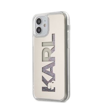Karl Lagerfeld Logo Karl Liquid Glitter Multi Mirror - pouzdro pro iPhone 12 Mini (stříbrné)