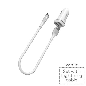 Borofone - Nabíječka do auta 2x USB Lightning kabel v balení, bílá