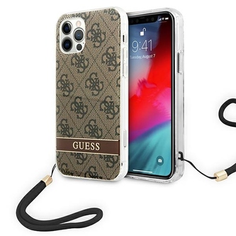 Guess 4G Print Cord - kryt pro iPhone 12 Pro / 12 (hnědý)