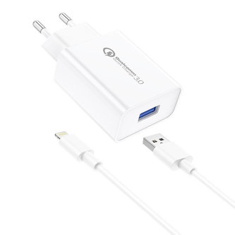 Foneng EU13 síťová nabíječka + kabel USB-Lightning, 3A (bílá)