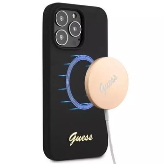 Guess GUHMP13XLSLMGBK iPhone 13 Pro Max 6,7" černý/černý pevný obal Silikonové zlaté logo Script