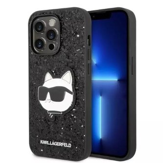Etui Karl Lagerfeld KLHCP14XG2CPK na iPhone 14 Pro Max 6,7" pevný obal Glitter Choupette Patch černý/černý