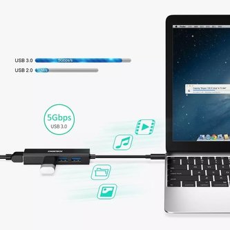 Choetech multifunkční HUB 4v1 USB Typ C 3x USB 3.0 / Ethernet RJ-45 šedý (HUB-U02BK)