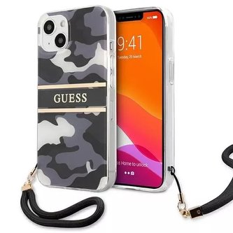 Guess GUHCP13MKCABBK iPhone 13 6,1" černý/černý pevný obal Camo Strap Collection