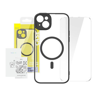 Sada průhledného magnetického pouzdra a tvrzeného skla Baseus Frame pro iPhone 14 Plus (černá)