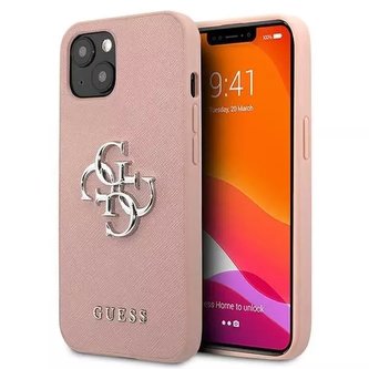 Guess GUHCP13SSA4GSPI iPhone 13 mini 5,4" różowy/růžový pevný obal Saffiano 4G Metal Logo