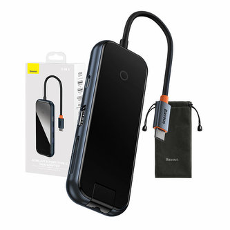 Baseus Hub Adaptér 8w1 USB-C na HDMI + 2xUSB + PD + SD/TF + RJ45 (tmavě šedý)