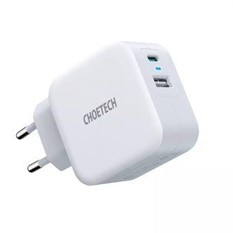 Choetech QC PD 38W 5A Rychlá nástěnná nabíječka USB Typ C USB-A bílá (PD5002-EU)