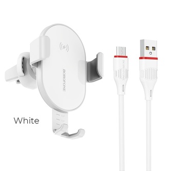 Borofone - Držák do auta s bezdrátovou nabíječkou Qi 10W do mřížky čelního skla, bílý