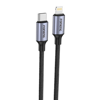 Foneng X95 fémfejű fonott kábel USB-C - Lightning PD20W 1,2 m (szürke)