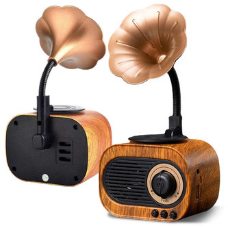 Retro bezdrátový reproduktor BT SD 5W Bluetooth 5.0 Mini-B5 FM rádio Brown