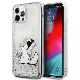 Karl Lagerfeld KLHCP12LGCFS ochranný obal na telefon pro Apple iPhone 12 Pro Max 6,7" stříbrný/stříbrný pevný obal Liquid Glitter Choupette Fun